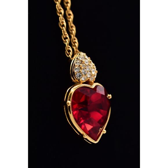 Swarovski Vintage Red Crystal Heart Necklace Rhinestone Gold Swan Signed BinBJ - Picture 5 of 12